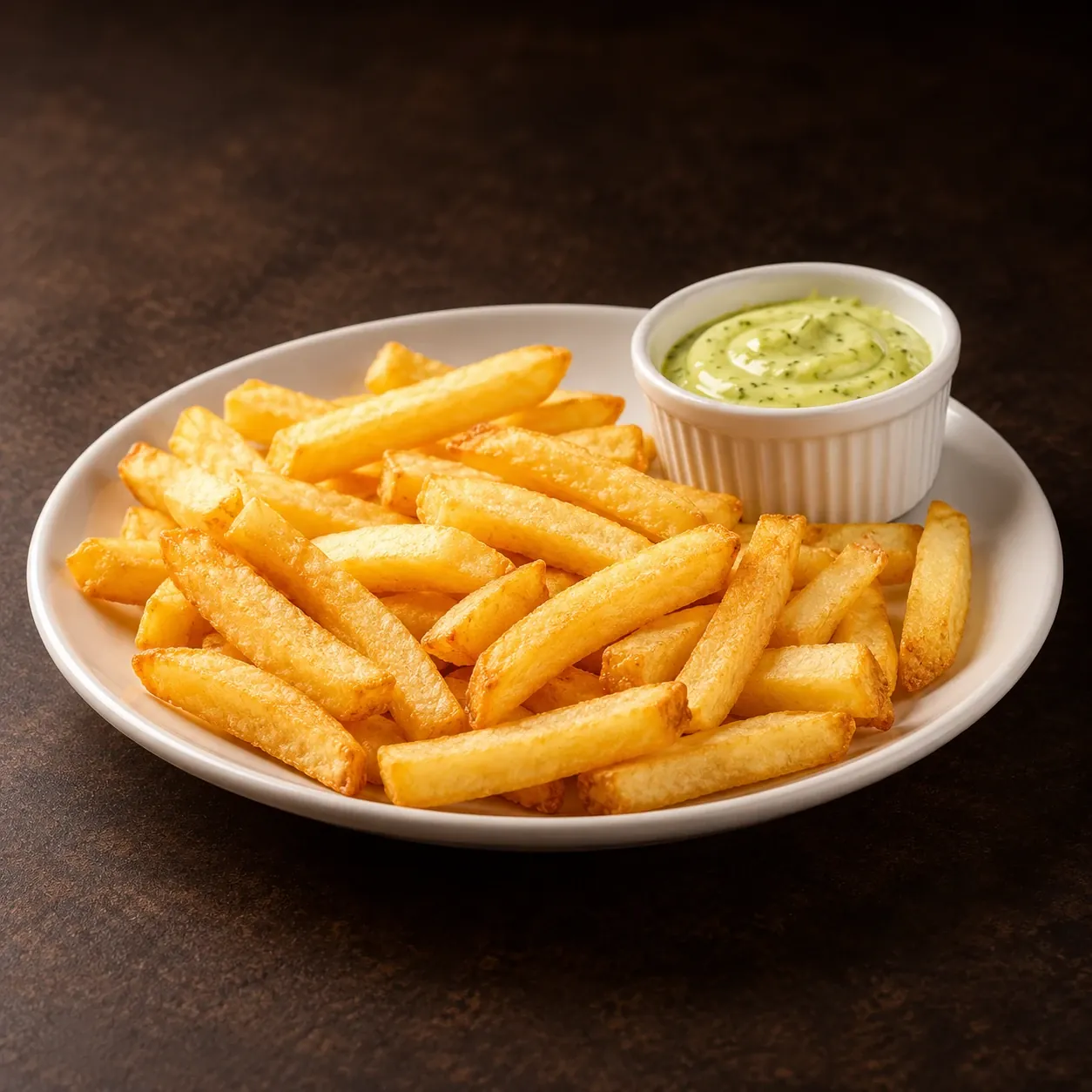 Recriação das batatas fritas com um ramequim de maionese, conforme foto da Tá Tendo.